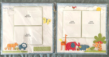 TWO BABY BOY PREMADE SCRAPBOOK PAPER PAGES 3-D EMBELLISHMENTS