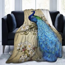Peacock Fleece Throw Blanket Ultra Soft Cozy Decorative Flannel Blanket All S...