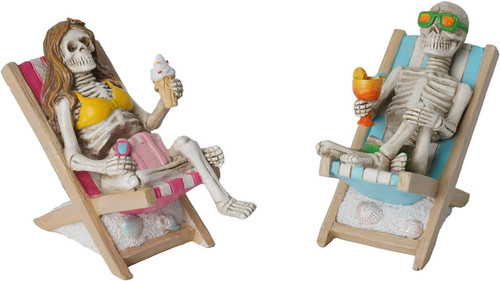 DiliComing Summer Skeleton Couple Halloween Decor - Resin Set of 2 Skeletons for