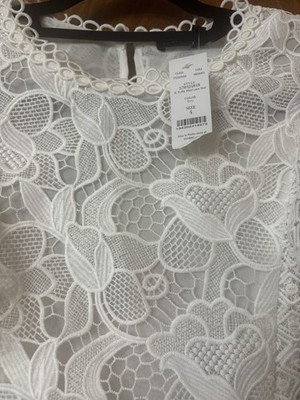 White House Black Market SL Ruffle Mixed Lace Sleeveless Blouse  White Size  4