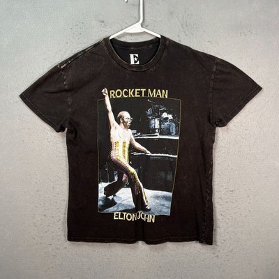 Elton John Rocket Man Graphic Black T-Shirt Size Large 100% Cotton