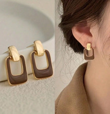 Geometric Brown Gold Square Drop Earrings Retro Acrylic Dangle Earrings Women
