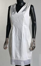 Elie Tahari Women's Dress  12 White Sleeveless V-neck Net Trim Sheath Fitted