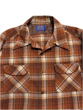 Vintage 70s Pendleton Men  s Board Loop Collar Plaid Flannel Shirt Size L