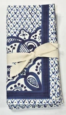 Pottery Barn SAMPLE FLAW Set of 4 Medina Printed Blue 20x20 Cloth Dinner Napkins