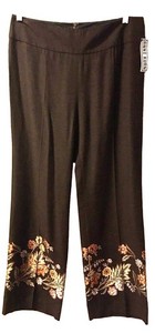 NWT ANNI KUAN NYC Embroidered Floral Pants Size 8 Women's Brown Gold Flowers
