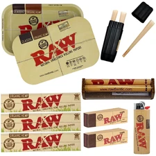 RAW Gift Set Tray w/ Lid, 110mm Roller, Tips, BIC Lighter w/ Case Holder
