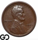 1909-S Lincoln Cent Wheat Penny, Sought After Choice AU++ Key Date