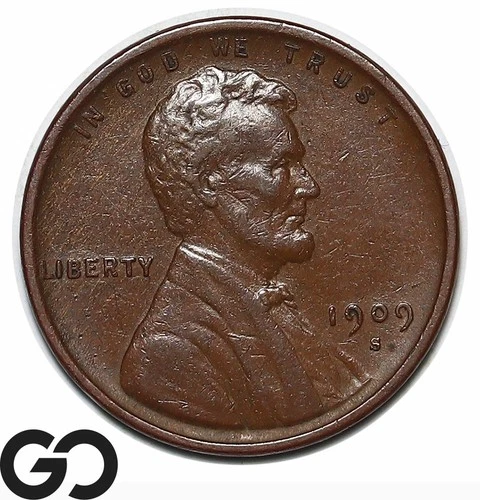 1909-S Lincoln Cent Wheat Penny, Sought After Choice AU++ Key Date