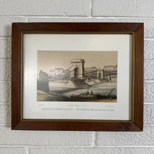 Széchenyi Chain Bridge in Budapest, Hungary Engraving Framed 12x9