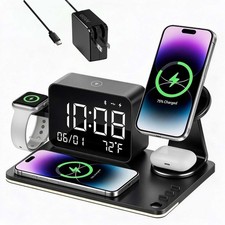 7-in-1 Magnetic Wireless Charging Station with Digital Clock  LED Lamp