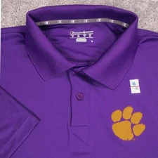 Clemson Tigers Football Champion Performance Polo Shirt Paw Logo Purple Large