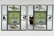 Pressed Glass Flower Photo Frame 2.5x2.5 Beveled Edge Metal Carr Set of 2