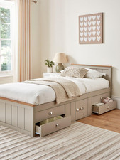 Atlanta Kids Single Bed Frame with Storage Drawer Light Grey & Oak