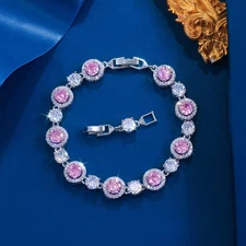 Pretty Round Cubic Zirconia Silver Plated Tennis Bracelet Women Wedding Jewelry