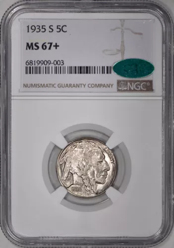 1935-S Buffalo Nickel 5c NGC MS67+ CAC - Premium Quality!