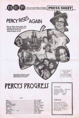 PERCY'S PROGRESS Original Australian Movie Press Sheet Barry Humphries