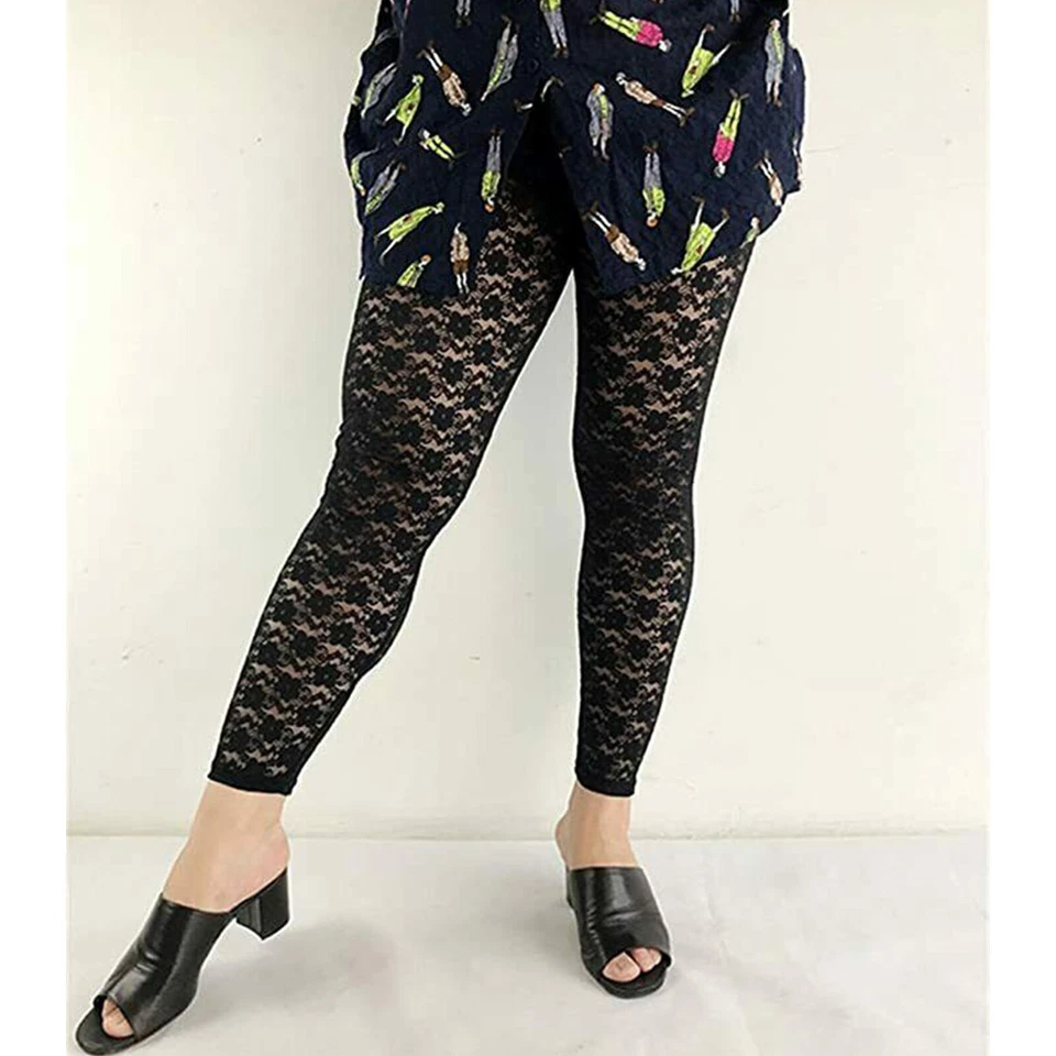 Mujer Rosa Floral Malla Transparente Elástica Leggings Ajustados Encaje Patrón Capris Pantalón Foto 4 de 4