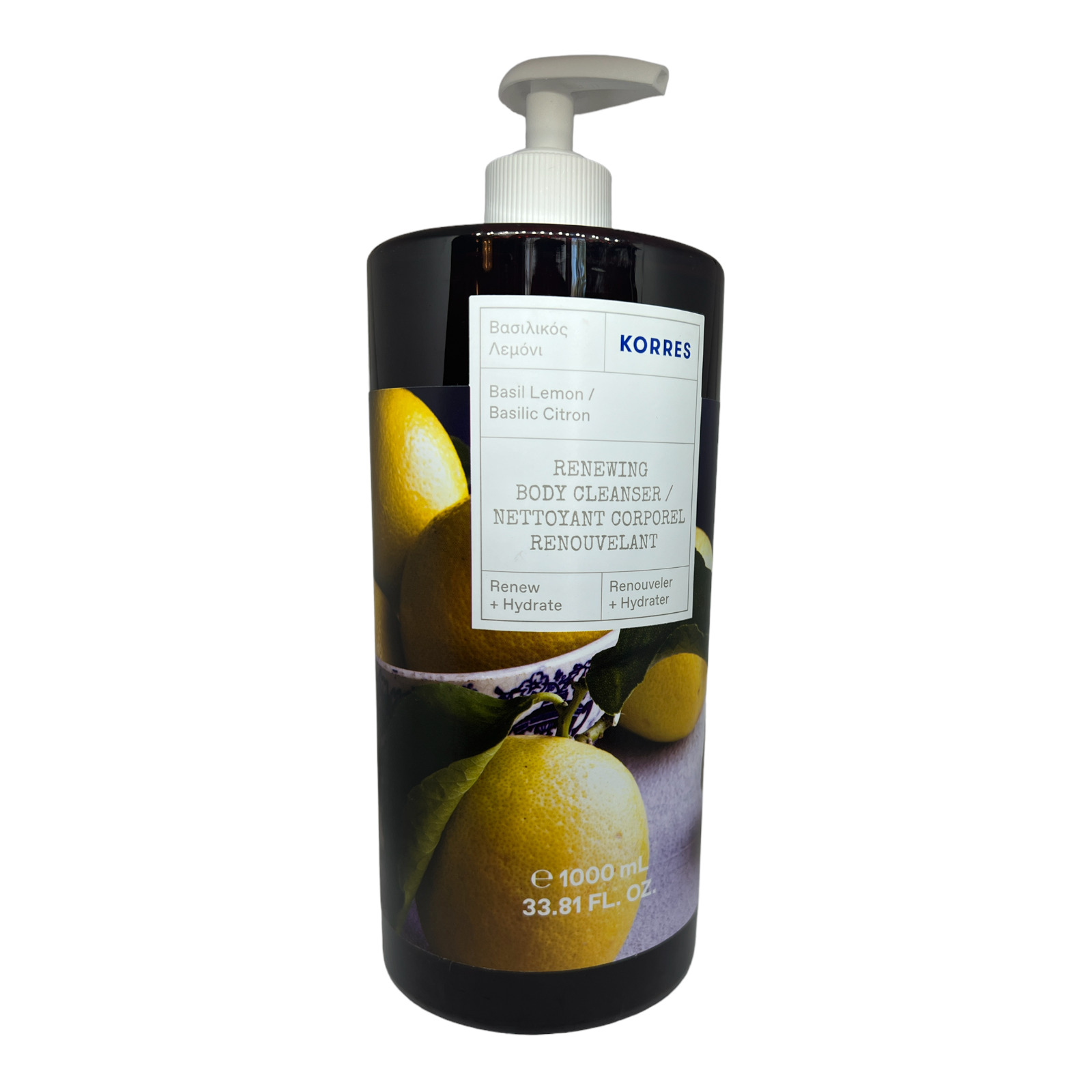Korres Basil Lemon Renewing Body Cleanser Shower Gel 33.81 Fl Oz with Pump