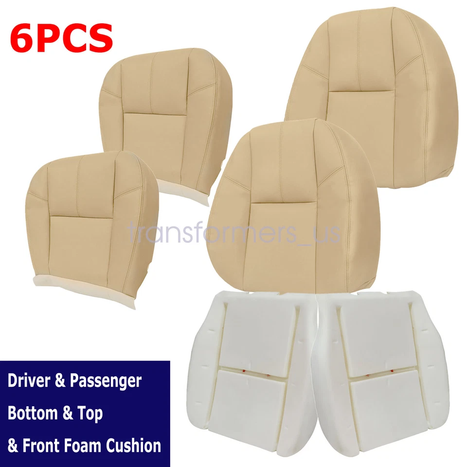 Cubierta de asiento delantera inferior-parte superior de cuero bronceado y espuma delantera para Chevy Silverado 2007-2014 Foto 3 de 4