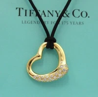 TIFFANY & Co. Elsa Peretti 18K Gold .36ct Diamond Open Heart Pendant Necklace