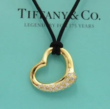 TIFFANY & Co. Elsa Peretti 18K Gold .36ct Diamond Open Heart Pendant Necklace