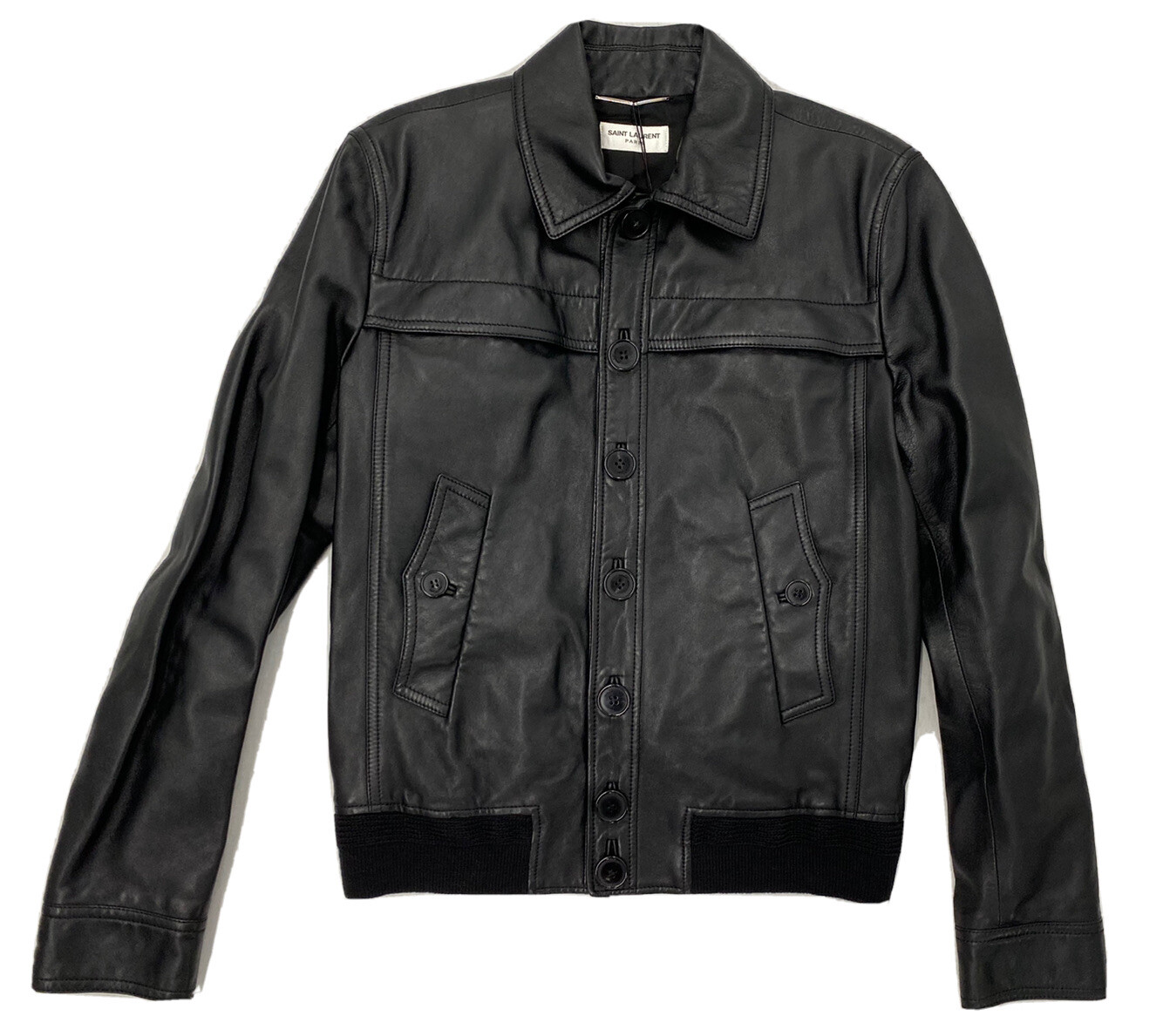$5.290 Saint Laurent Giacca Bomber Pelle Nera Media EU 50 Made in Italy