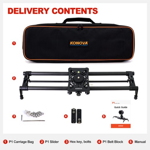 Konova P1 Carbon Camera Slider 60cm(23.6") with Bag Parallax Panorama Stable - Picture 2 of 11