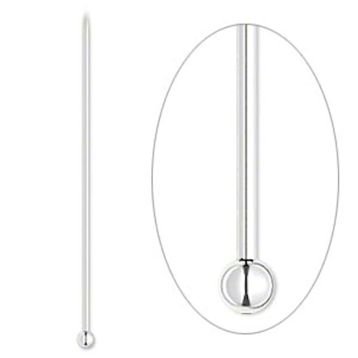 Pasador de cabeza, 10 pasadores de cabeza antideslustre de bola de 2" de largo calibre 21 de plata de ley Foto 2 de 3