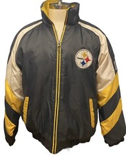 VTG Men s Sz L Puffer Jacket Pro Player NFL Pittsburgh Steelers Coat Blk Korea
