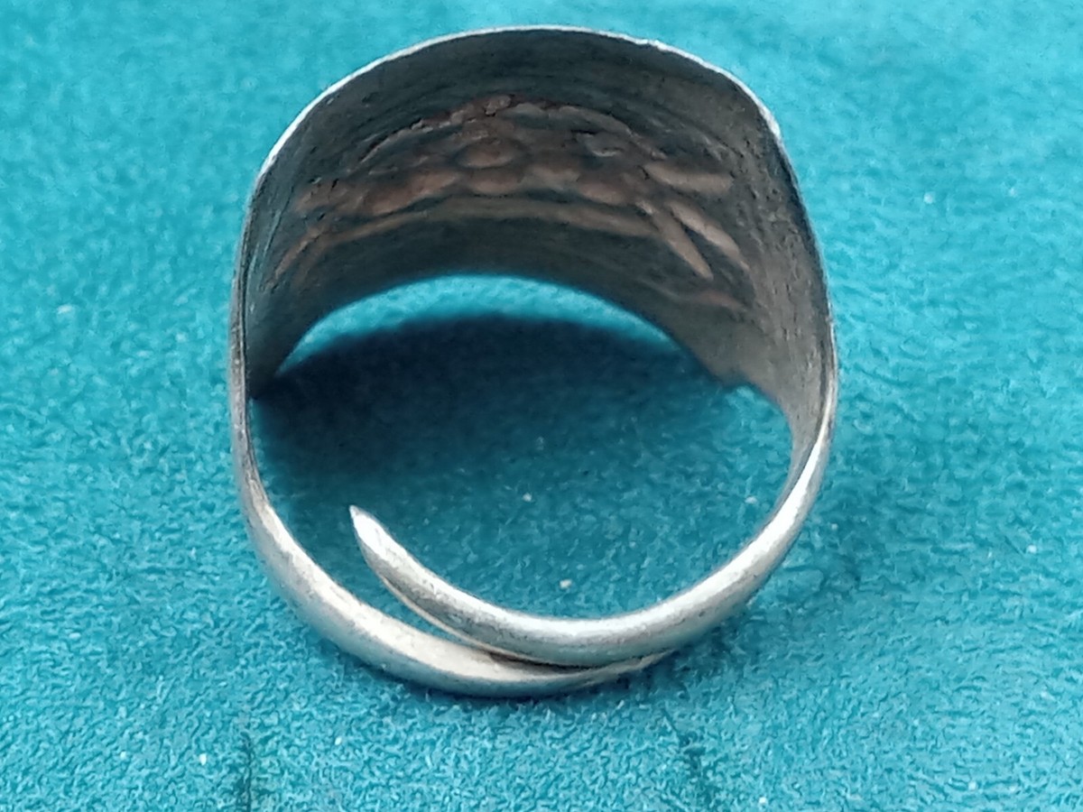 old Chinese Sterling Silver Flower Themed Ring, Adjustable Shank Style Size 6.25 View 5