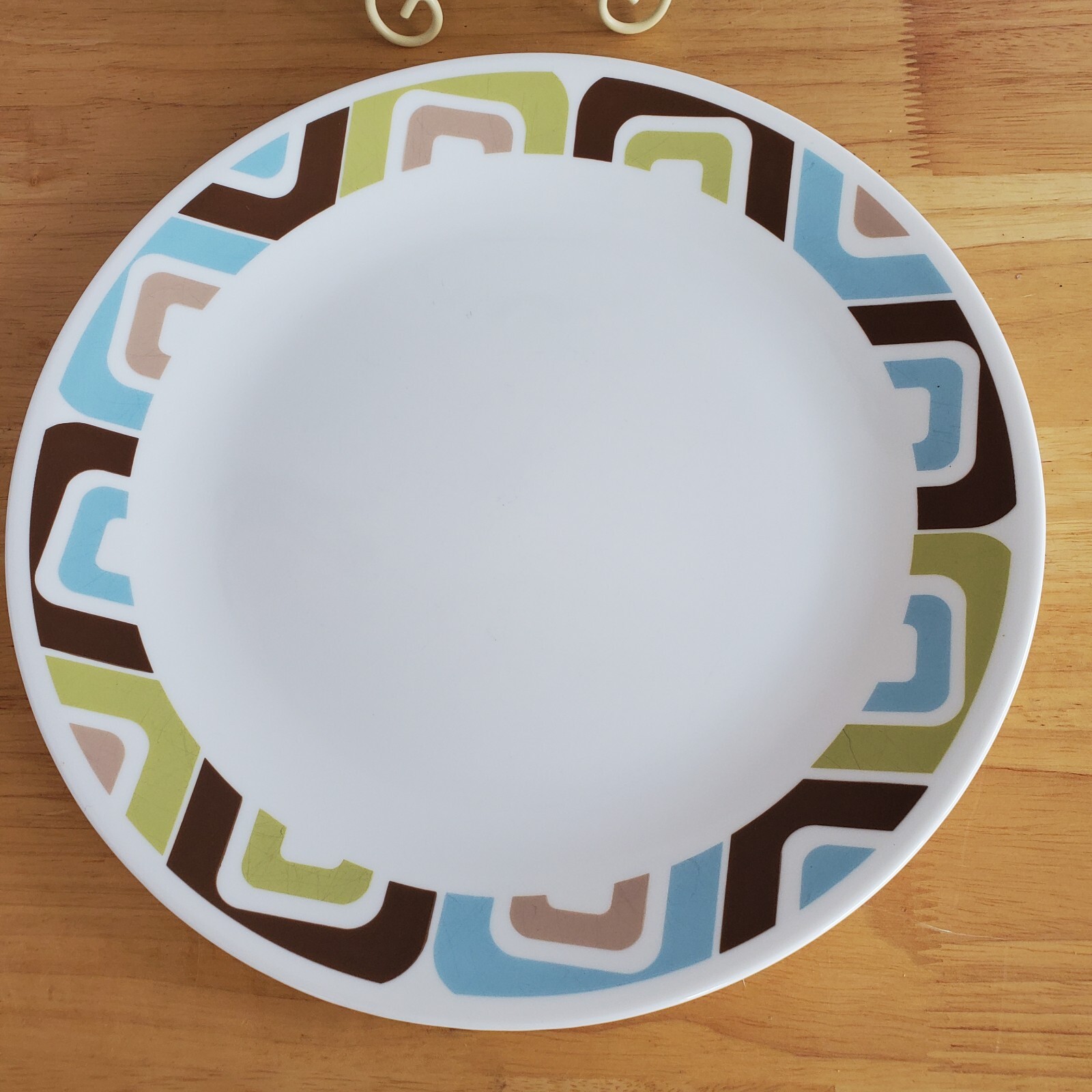 Set of 4 Corelle Vitrelle Squared Blue Green Brown Geometric Dinner