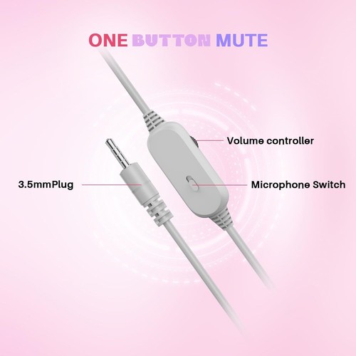 Pink Gaming Headset w/Mic for PS5, PS4, Xbox Series X/S, Switch,PC - Comfort Fit - Picture 6 of 7