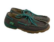 Twisted X Eco Boat Shoe Driving Mocs Brown Canvas Teal Lace Up Comfort Womens 6