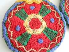 2 Handmade Crochet Hot Pad Potholders Padded Cotton Christmas Ornament Design