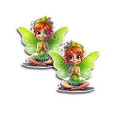Fairy Stickers Cute Happy Orange Hair Green Pixie Stickers Decal M33302 Set of 2