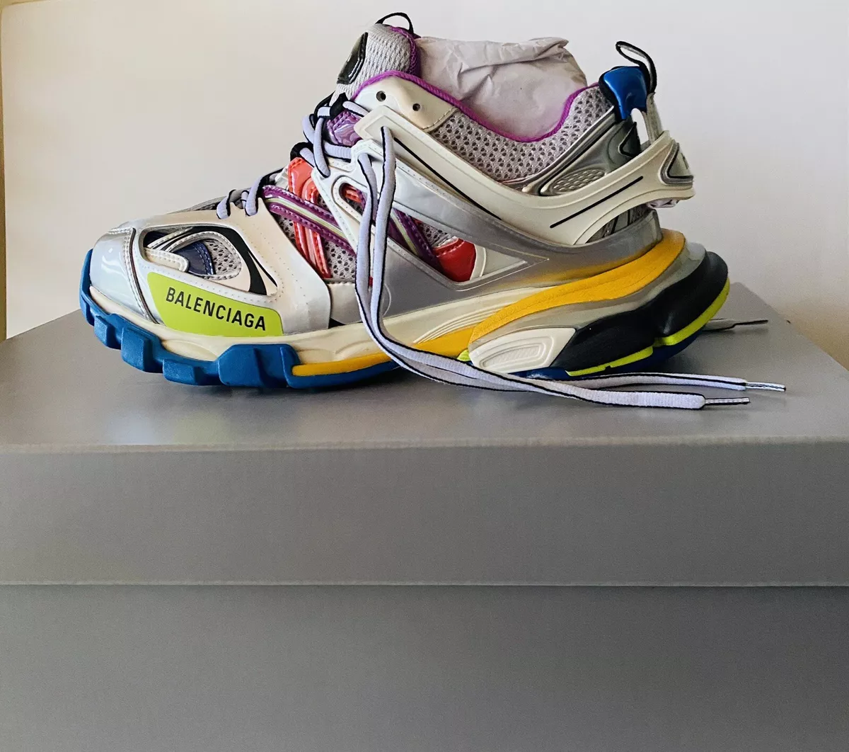 NEW BALENCIAGA MEN'S SILVER / MULTICOLOR SNEAKERS TRACK RUBBER SIZE 40  $1050+tax