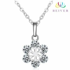 Women's 925 Sterling Silver Snowflake Shape Cubic Zirconia Pendant Necklace New