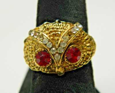 Owl gold tone adjustable ring current size 7 Missing four stone