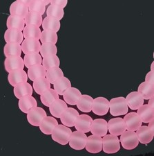 100 Czech Frosted Sea Glass Round / Rocaille Beads Matte - Pearl Pink 4mm