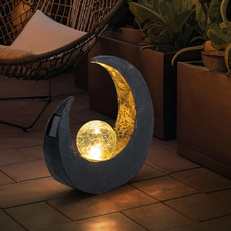 Solarleuchte Außenlampe Gartendeko Hof LED Glaskugel crackle Mond schwarz gold - Bild 4 von 4
