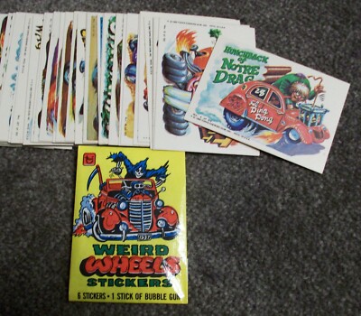 Topps Weird Wheels 1980 Trading Card Sticker Set Complete Set of 55 + 1 Wrapper