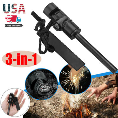 Fire Starter Flint Steel Striker Survival Kit Ferro Rod Camping Outdoor Tool US