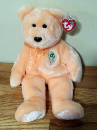 Ty Beanie Buddies "Dearest" Peach Bear  Plush Stuffed Toy   2001   (DSLRT03K) - Picture 1 of 5