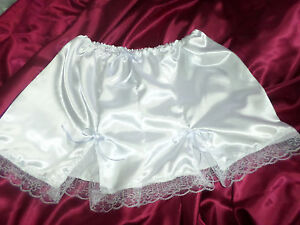 WHITE SATIN WHITE LACE TRIM FRENCH CAMI STYLE KNICKERS  30-46  WAIST