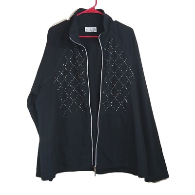 Kim Rogers Studded Zip Jacket Womens Plus 2X Black Athleisure