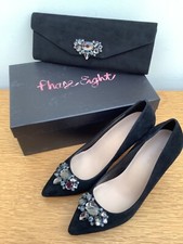 Phase Eight Shoes and Clutch Bag Dahlia Style Jewelled Black Suede Size 5 / EU38