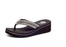 Yellow Box Marcy Black Woman  s Size 9.5M Wedge Bling Sandal New