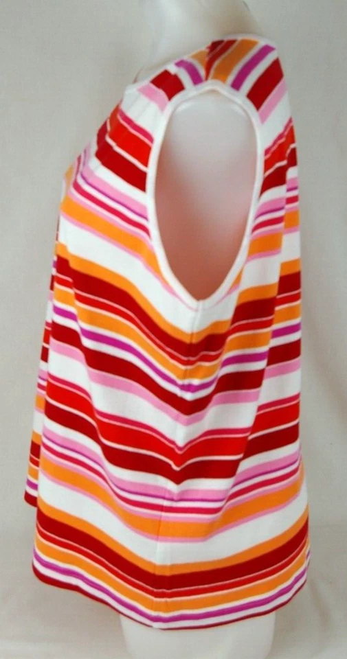 Camiseta sin mangas Studio Works multicolor a rayas cuello redondo para mujer talla XL 100 % algodón Foto 3 de 4