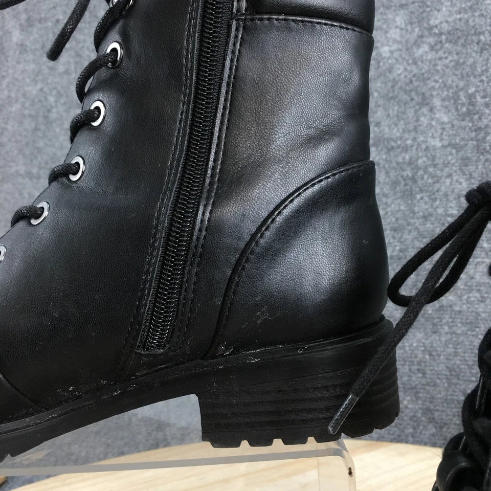 Zapatos Express para mujer 8 Combat media pantorrilla cuero negro punta redonda cubano con cordones Foto 3 de 4